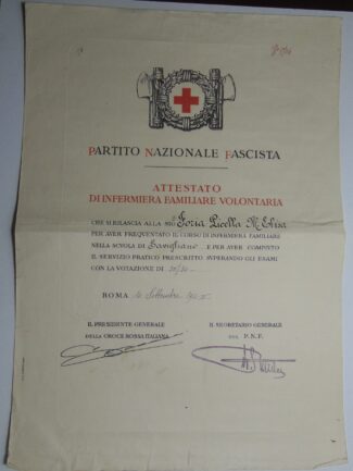 3 DIPLOMI INFERMIERA CROCE ROSSA ITALIANA STESSA PERSONA 1933/1936/1965
