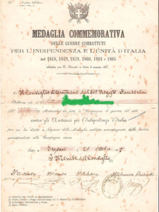 Diploma III guerra di indipendenza 1866
