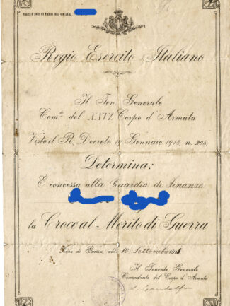 GUARDIA DI FINANZA DIPLOMA CROCE MERITO DI GUERRA 1915 1918