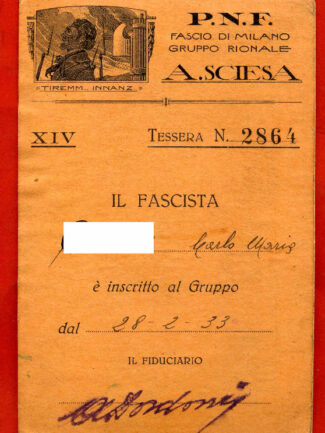 TESSERA GRUPPO RIONALE FASCISTA A-SCIESA . MILANO