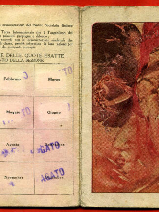 TESSERA  PARTITO SOCIALISTA ITALIANO 1920