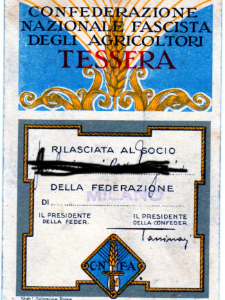 tessera fascista lavoratori agricoltura