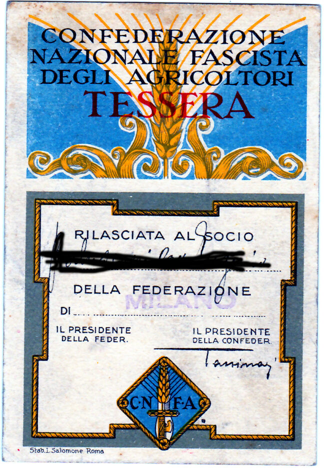 TESSERA CONF.NE FASCISTA Degli Agricoltori , Fascismo ,WW2 EUR 10,00 - IT