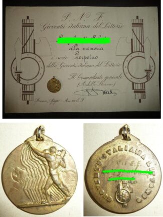 Diploma GIL alla memoria firmato Starace + medaglia nominati